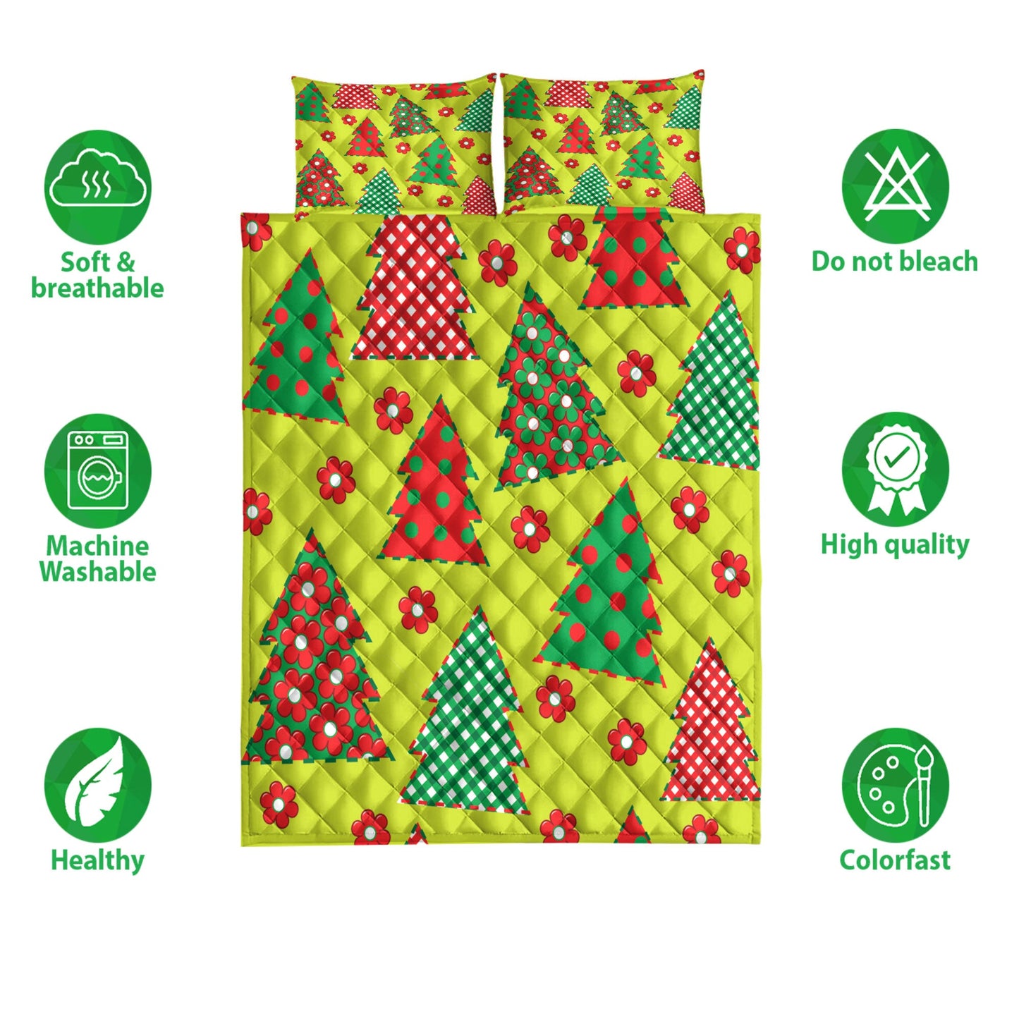 Christmas Quilt Set, Christmas Wrapping Paper Flower Red Plaid Xmas Holidays Quilt Blanket With Pillowcases, Quilt Bedding Set, Christmas Gift