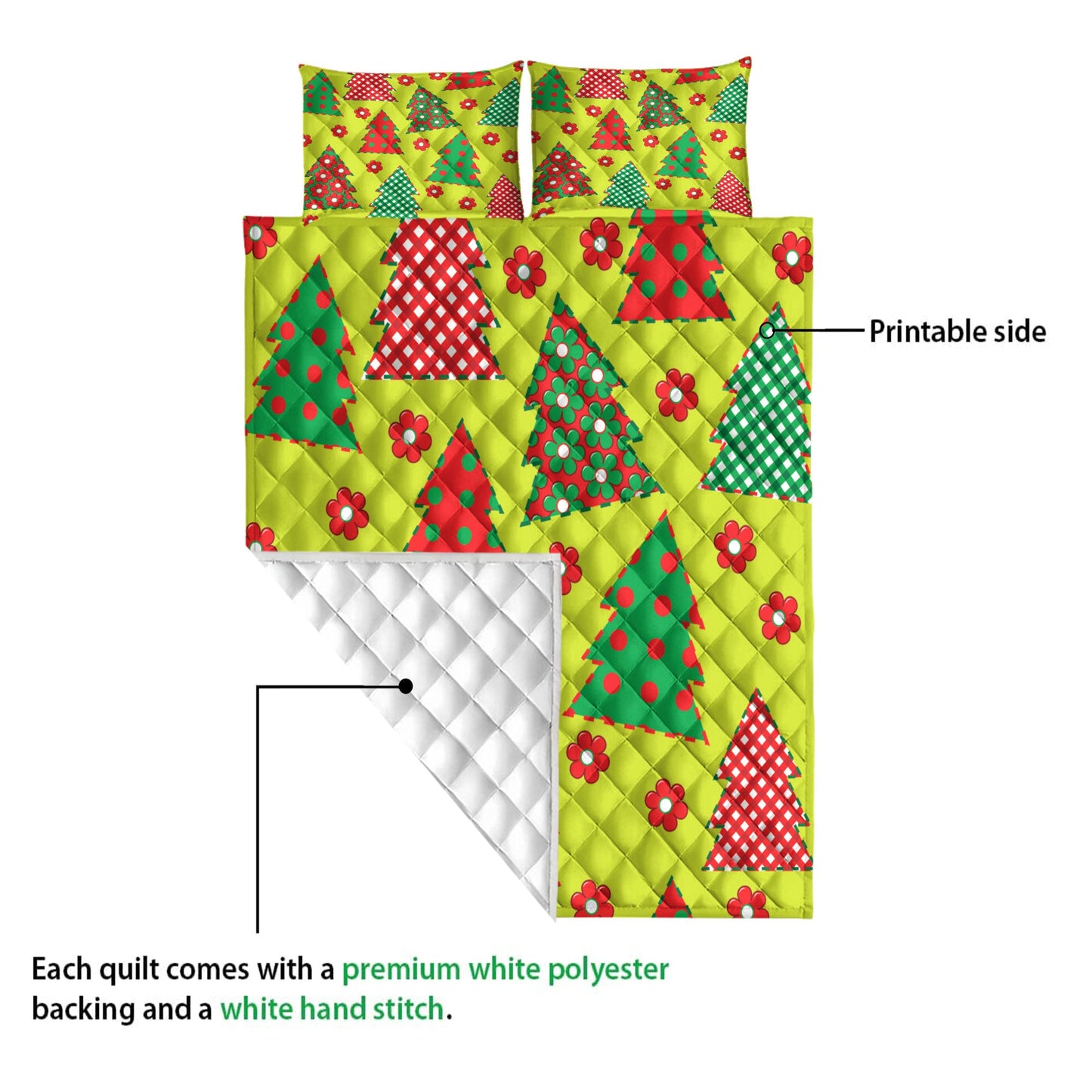 Christmas Quilt Set, Christmas Wrapping Paper Flower Red Plaid Xmas Holidays Quilt Blanket With Pillowcases, Quilt Bedding Set, Christmas Gift