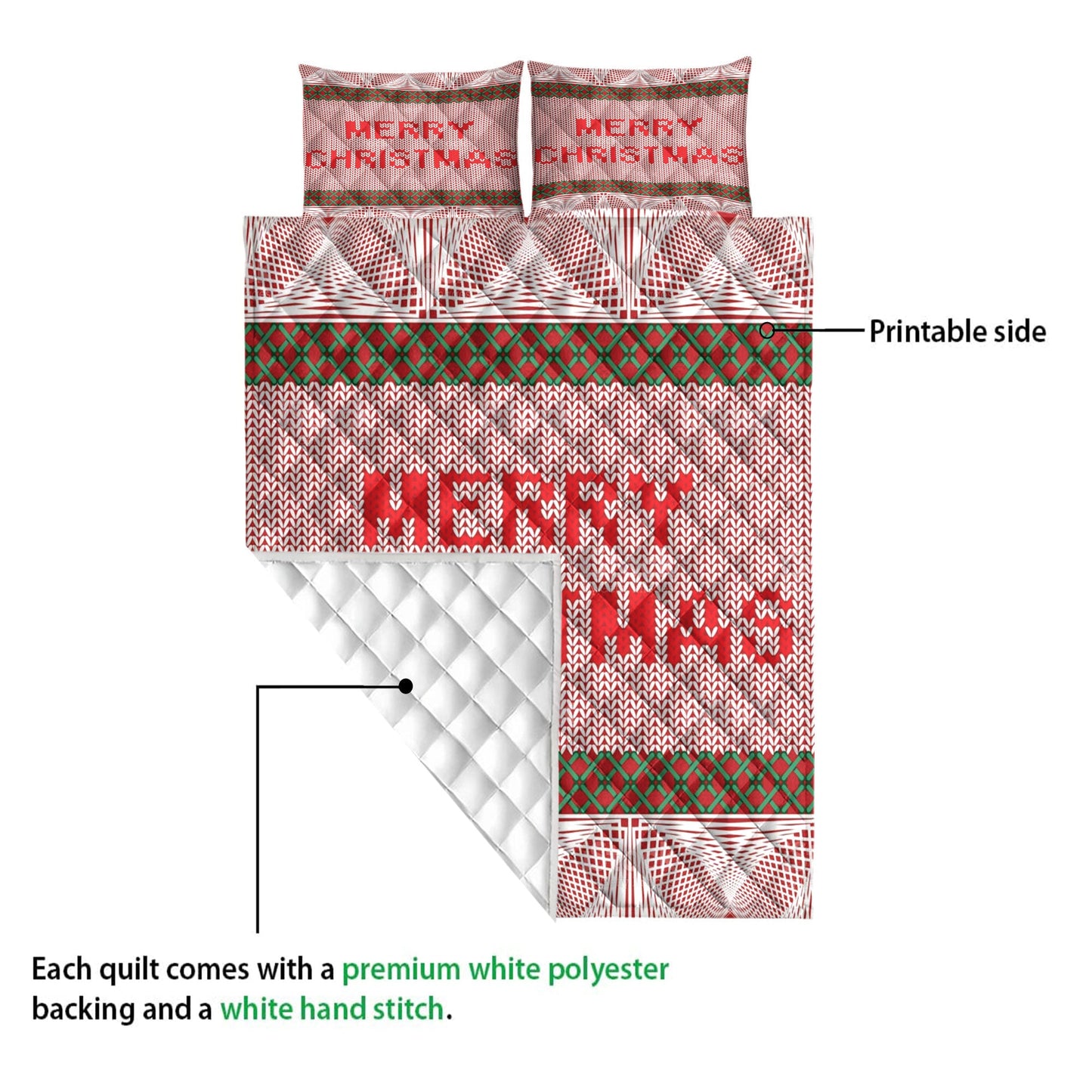 Christmas Quilt Set, Merrymas Knitted Red Plaid Xmas Holidays Quilt Blanket With Pillowcases, Quilt Bedding Set, Christmas Gift
