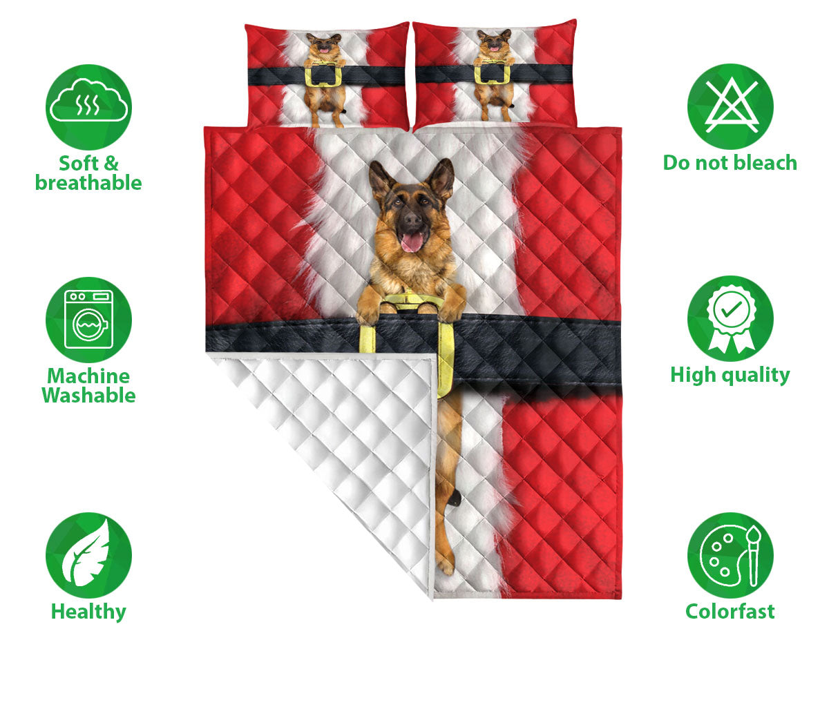German Shepherd Quilt Set, German Shepherd With Santa Cla Us Quilt Blanket With Pillowcases, Quilt Bedding Set