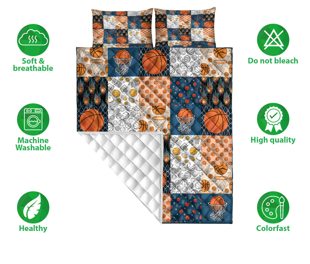 Basketball Quilt Set, Basketball Quilt Blanket With Pillowcases, Quilt Bedding Set