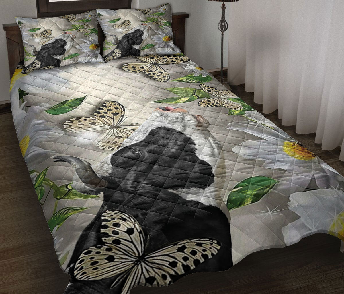 Cattle Quilt Set, Cow With Butterfly And Flower Love Farms Quilt Blanket With Pillowcases, Quilt Bedding Set