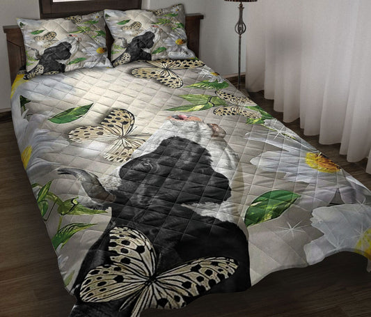 Cattle Quilt Set, Cow With Butterfly And Flower Love Farms Quilt Blanket With Pillowcases, Quilt Bedding Set