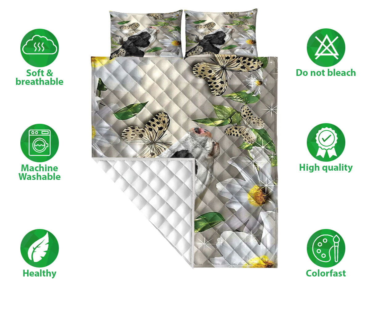 Cattle Quilt Set, Cow With Butterfly And Flower Love Farms Quilt Blanket With Pillowcases, Quilt Bedding Set