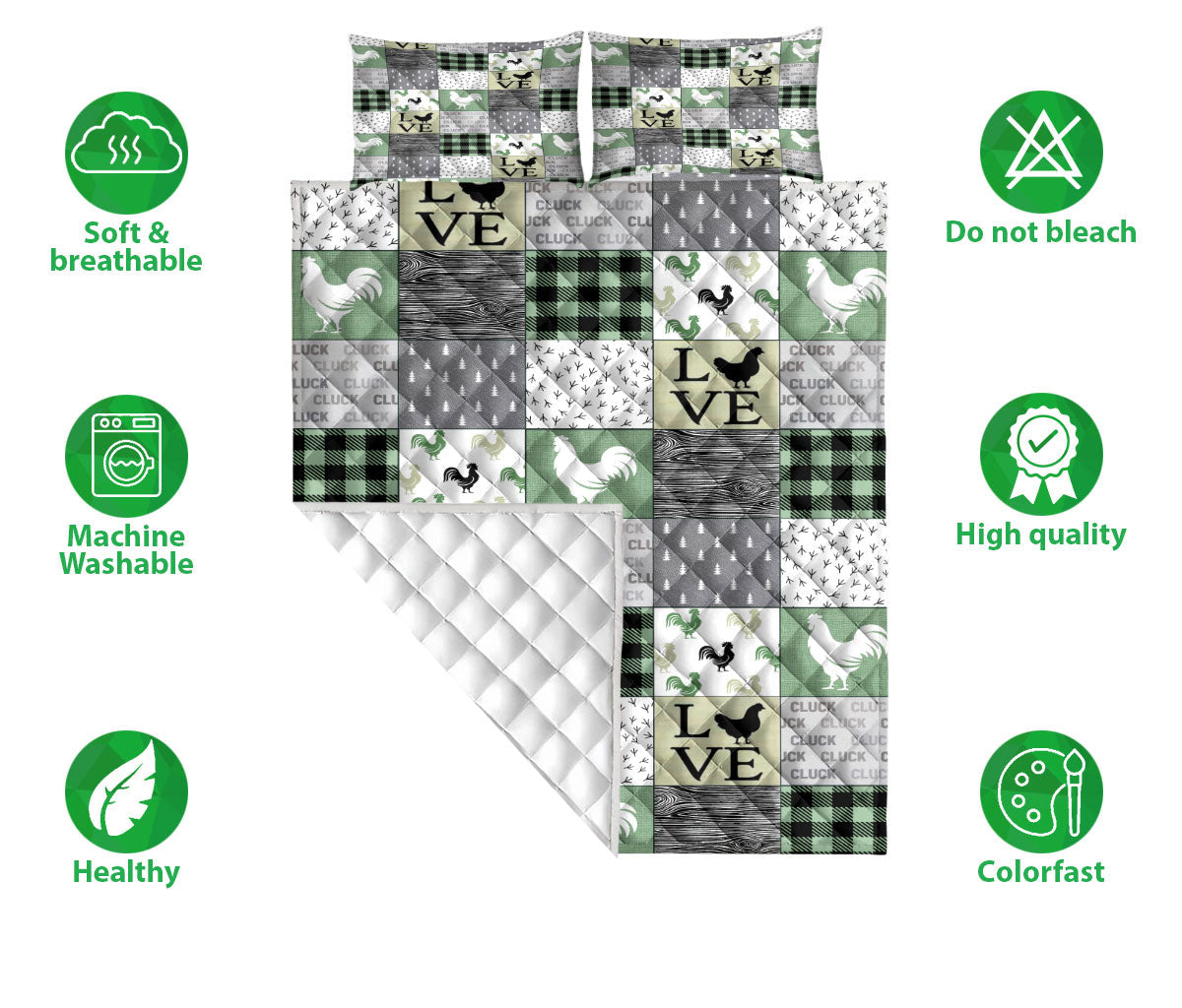 Chicken Quilt Set, Funny Chicken Cluck Cluck Quilt Blanket With Pillowcases, Quilt Bedding Set