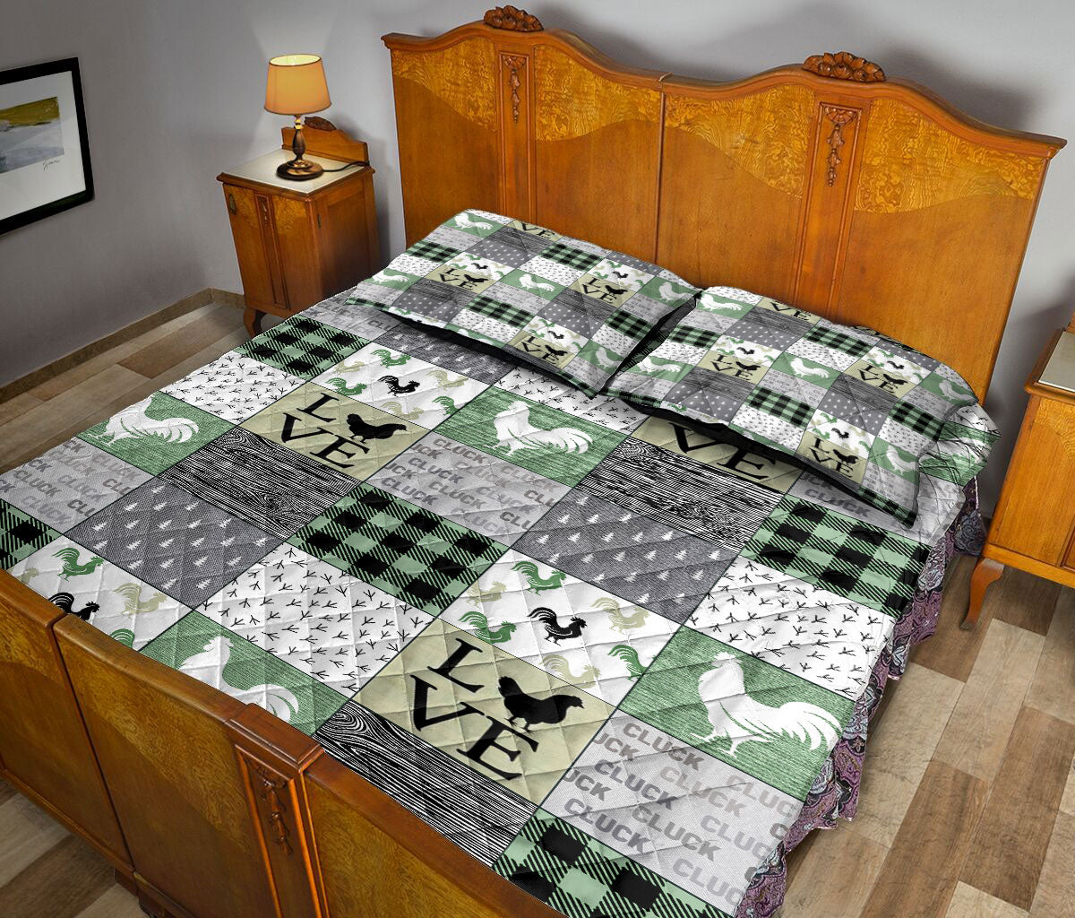 Chicken Quilt Set, Funny Chicken Cluck Cluck Quilt Blanket With Pillowcases, Quilt Bedding Set