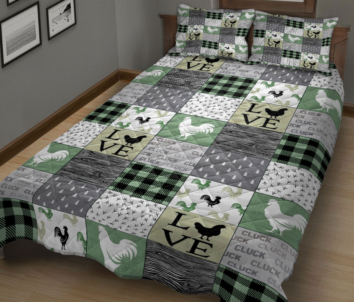 Chicken Quilt Set, Funny Chicken Cluck Cluck Quilt Blanket With Pillowcases, Quilt Bedding Set