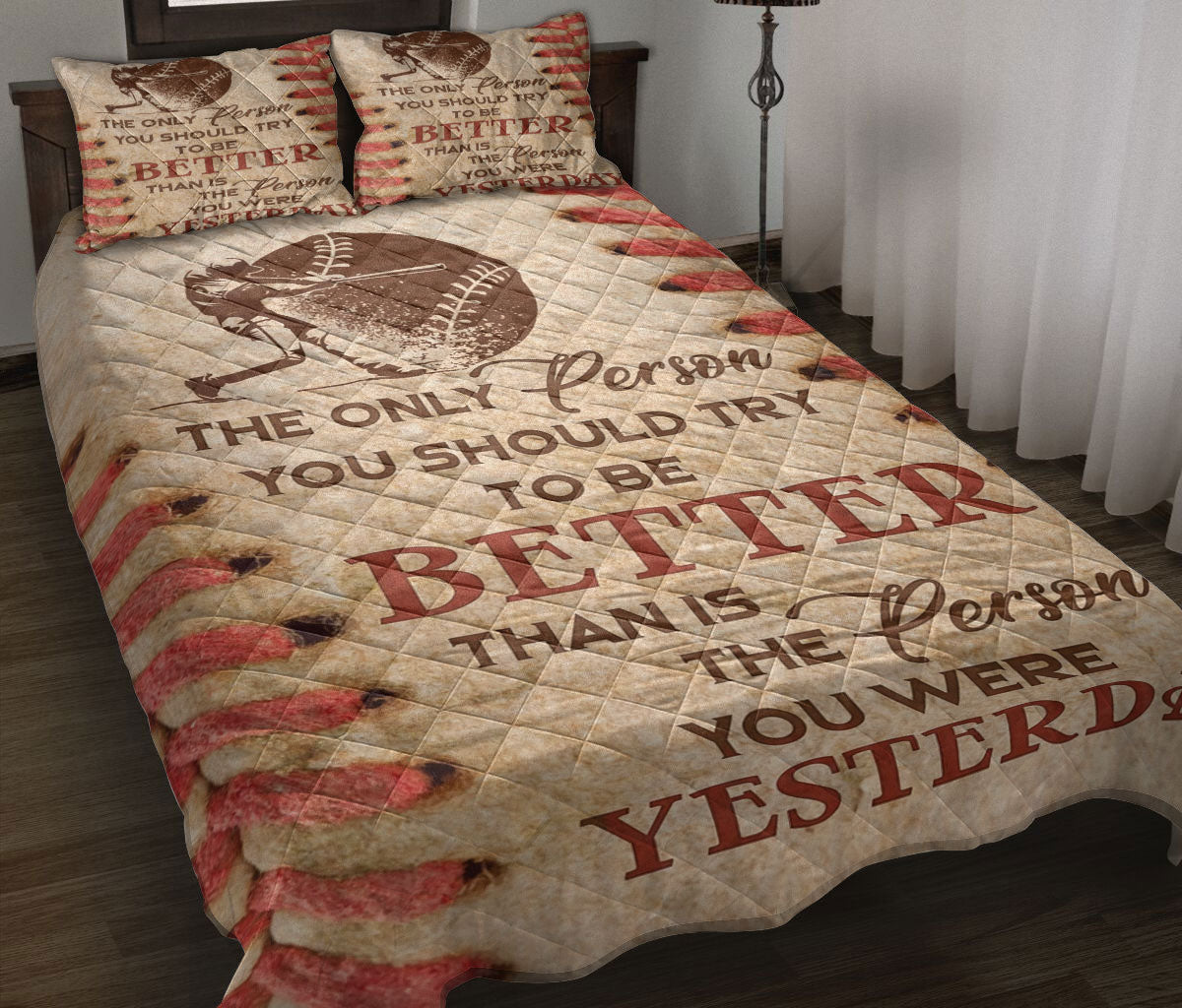 Baseball Quilt Set, Baseball Player Try To Be Better Quilt Blanket With Pillowcases, Quilt Bedding Set, Sports Gifts