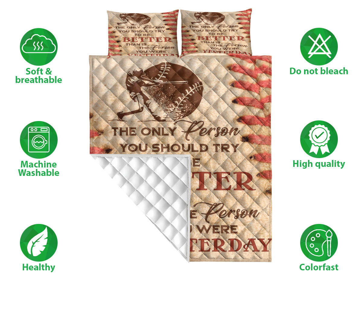 Baseball Quilt Set, Baseball Player Try To Be Better Quilt Blanket With Pillowcases, Quilt Bedding Set, Sports Gifts