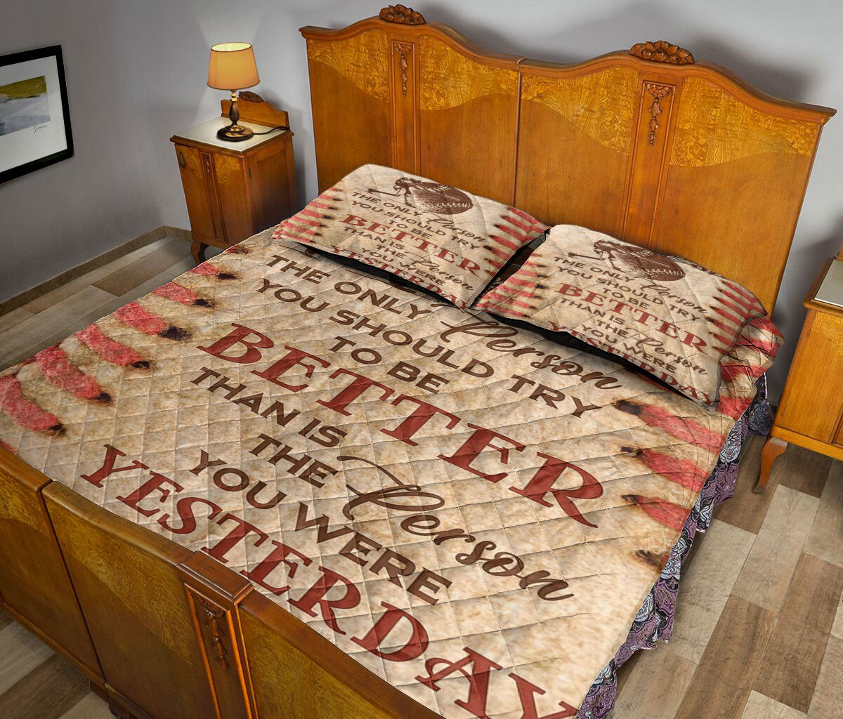 Baseball Quilt Set, Baseball Player Try To Be Better Quilt Blanket With Pillowcases, Quilt Bedding Set, Sports Gifts