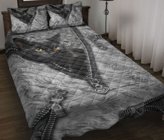 Black Cat,Cat Quilt Set, Black Cat Cute Baby Black Cat Kitty Cat Cat Mom Quilt Blanket With Pillowcases, Quilt Bedding Set