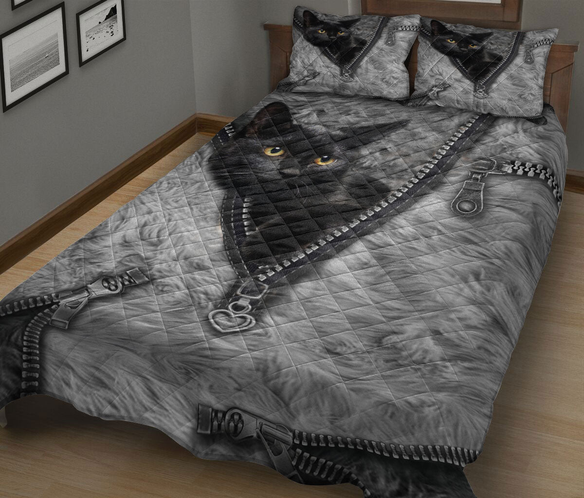 Black Cat,Cat Quilt Set, Black Cat Cute Baby Black Cat Kitty Cat Cat Mom Quilt Blanket With Pillowcases, Quilt Bedding Set