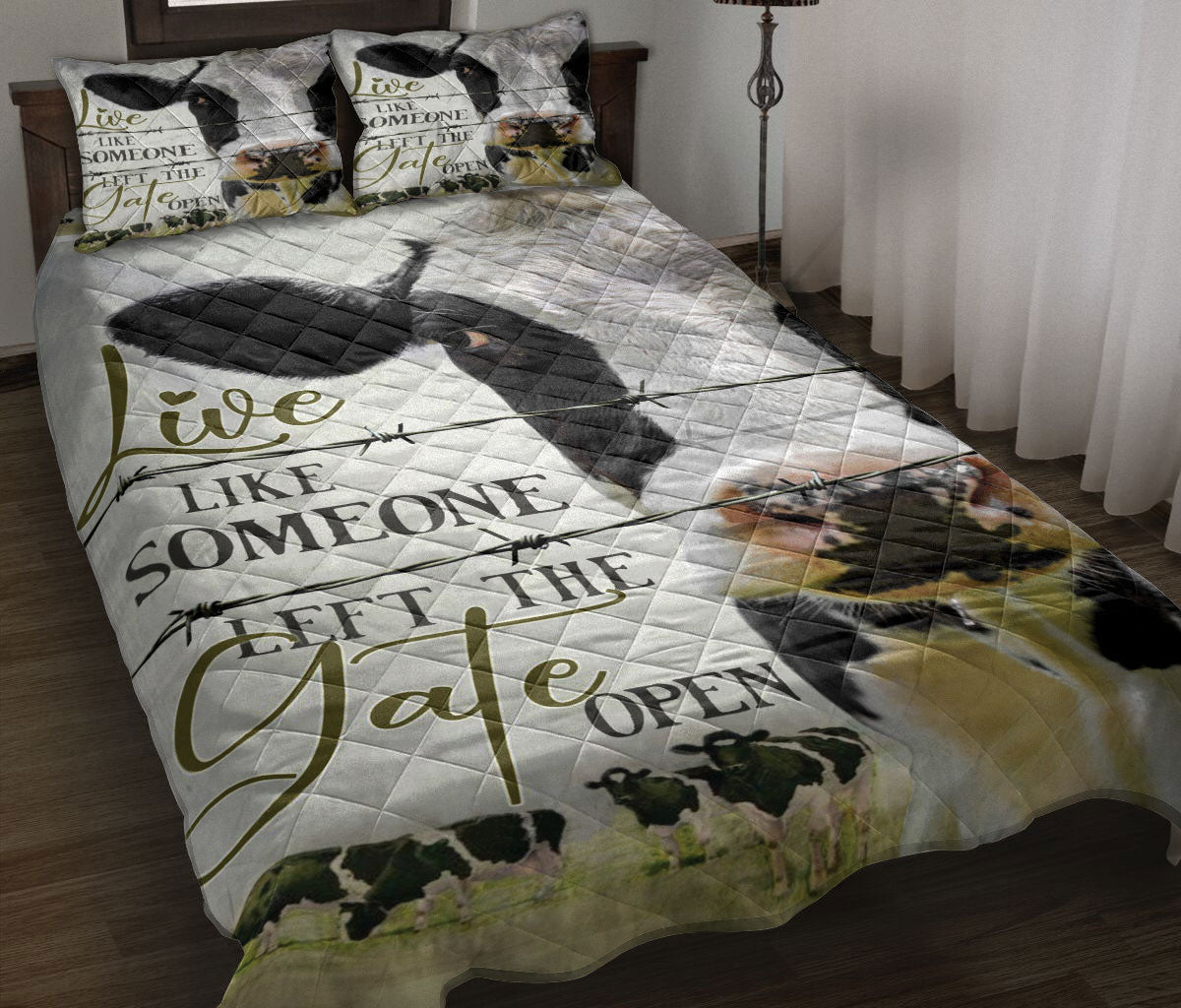Cattle Quilt Set, Cow Live Like Someone Left The Gate Open Quilt Blanket With Pillowcases, Quilt Bedding Set