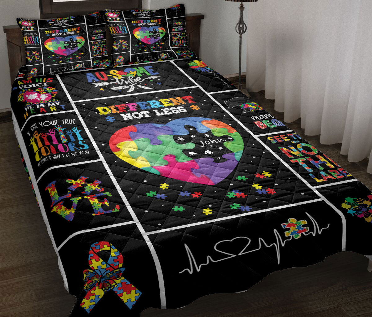 Autism Quilt Set, Asd Autism Awareness Different Not Less Quilt Blanket With Pillowcases, Quilt Bedding Set