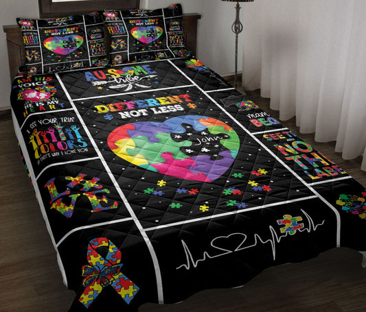 Autism Quilt Set, Asd Autism Awareness Different Not Less Quilt Blanket With Pillowcases, Quilt Bedding Set