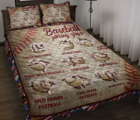 Baseball Quilt Set, Baseball Pitching Grips Baseball Player Quilt Blanket With Pillowcases, Quilt Bedding Set, Sports Gifts