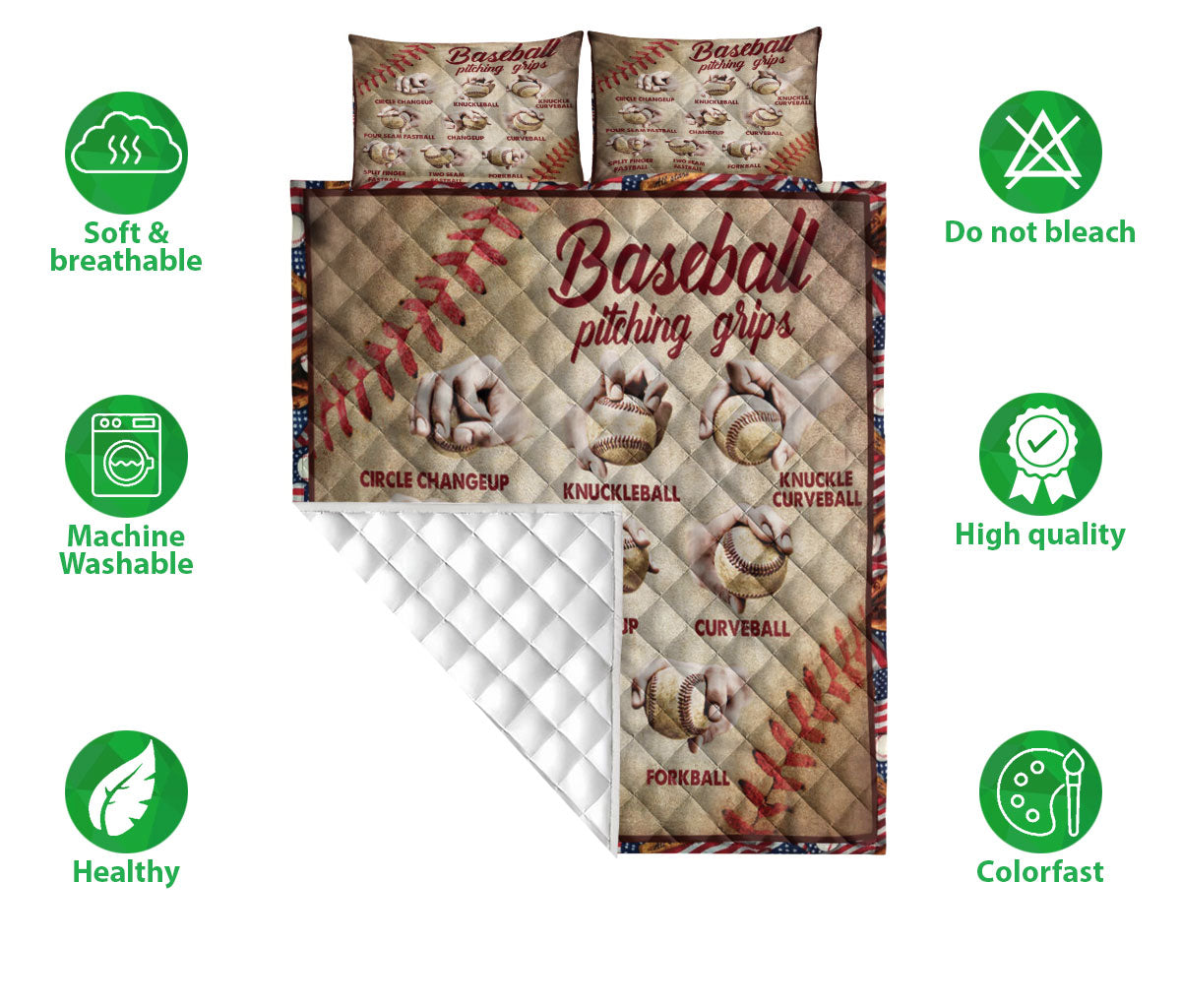 Baseball Quilt Set, Baseball Pitching Grips Baseball Player Quilt Blanket With Pillowcases, Quilt Bedding Set, Sports Gifts