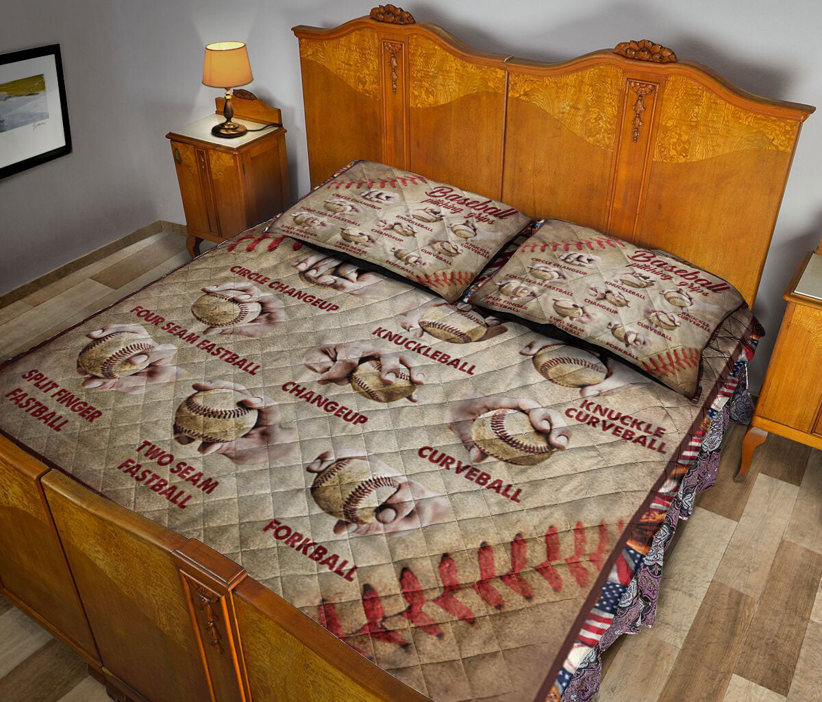 Baseball Quilt Set, Baseball Pitching Grips Baseball Player Quilt Blanket With Pillowcases, Quilt Bedding Set, Sports Gifts