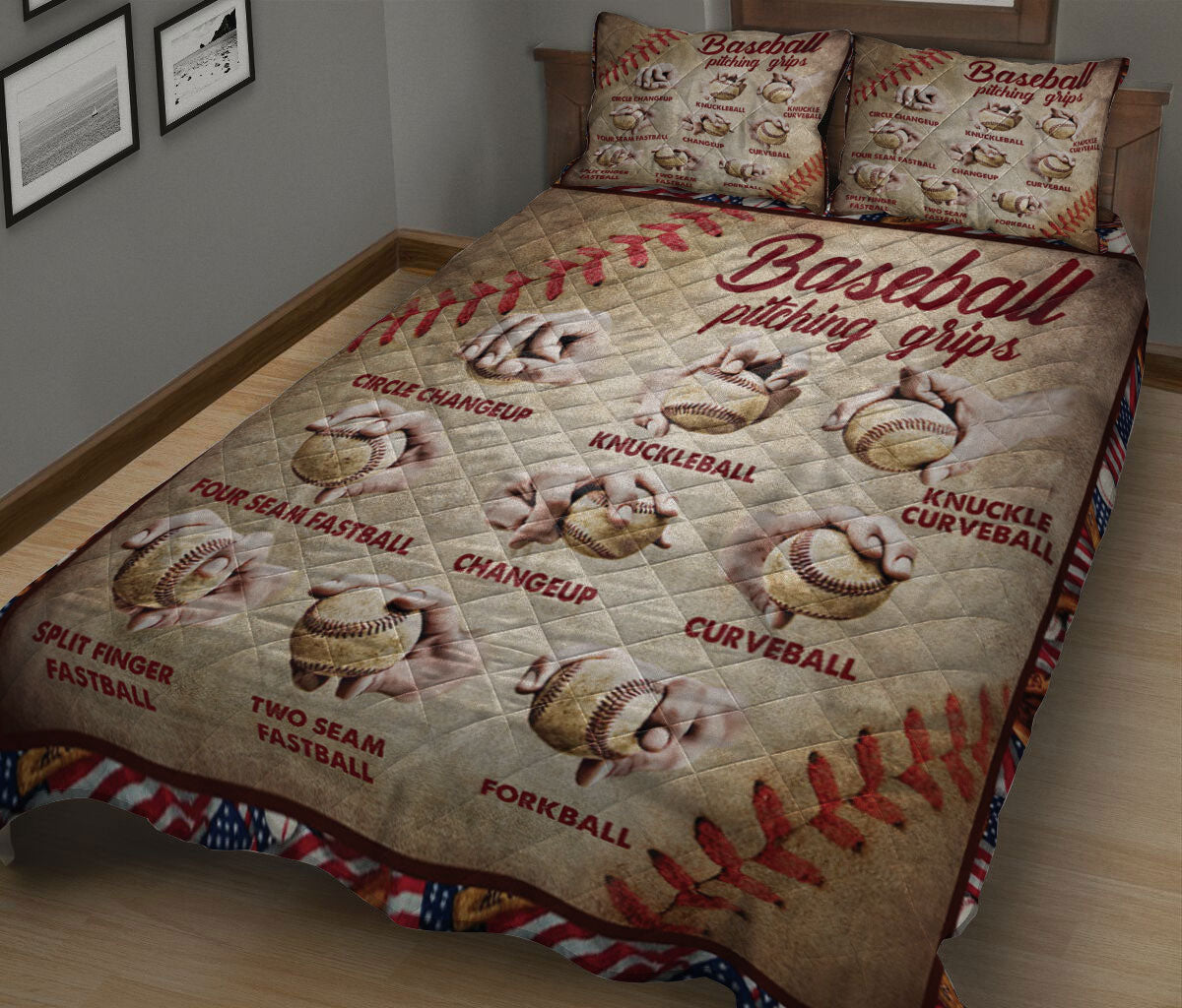 Baseball Quilt Set, Baseball Pitching Grips Baseball Player Quilt Blanket With Pillowcases, Quilt Bedding Set, Sports Gifts