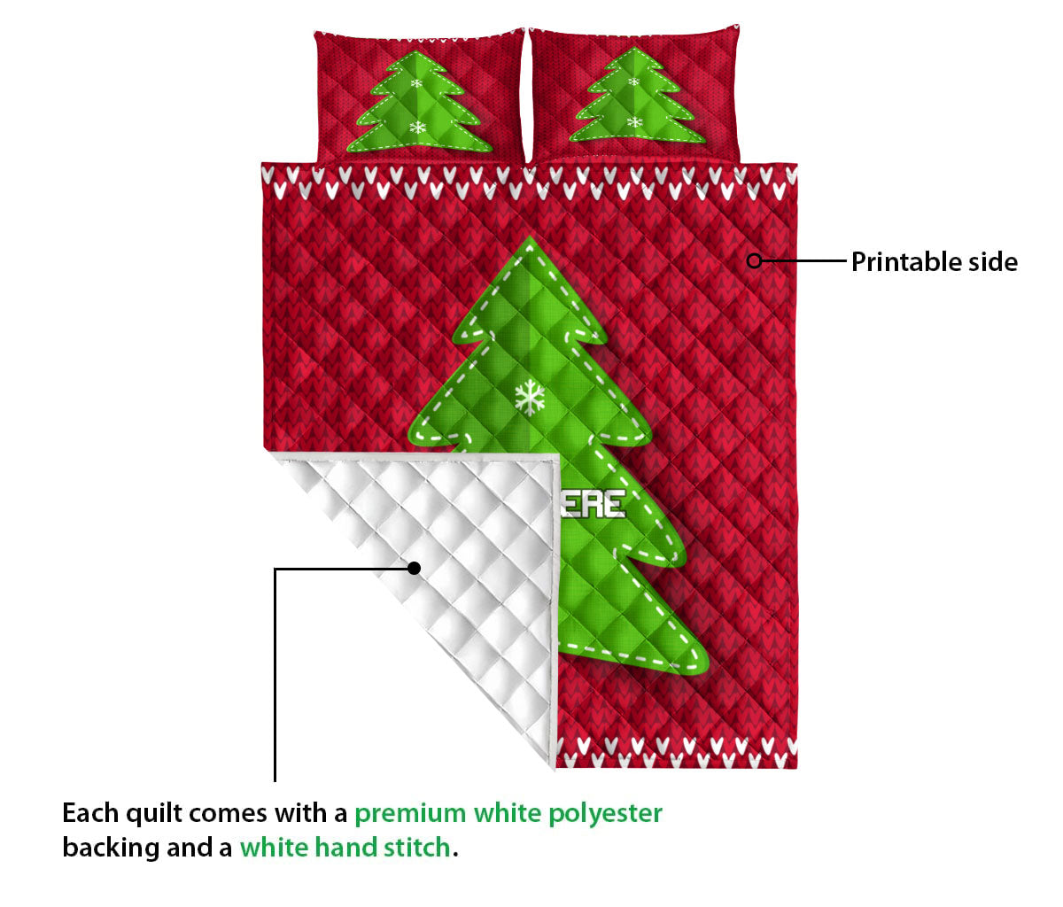 Personalized Christmas Quilt Set, Greenmas Tree Red Knitted Xmas Quilt Blanket With Pillowcases, Custom Name Quilt Bedding Set, Christmas Gift