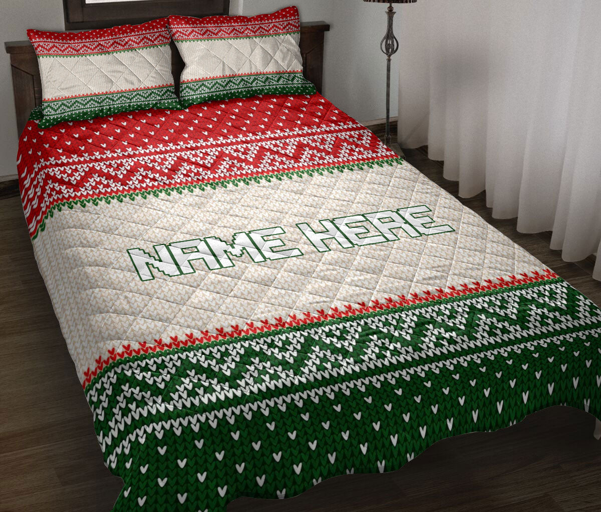 Personalized Christmas Quilt Set, Christmas Ugly Sweater Xmas Holiday Quilt Blanket With Pillowcases, Custom Name Quilt Bedding Set, Christmas Gift