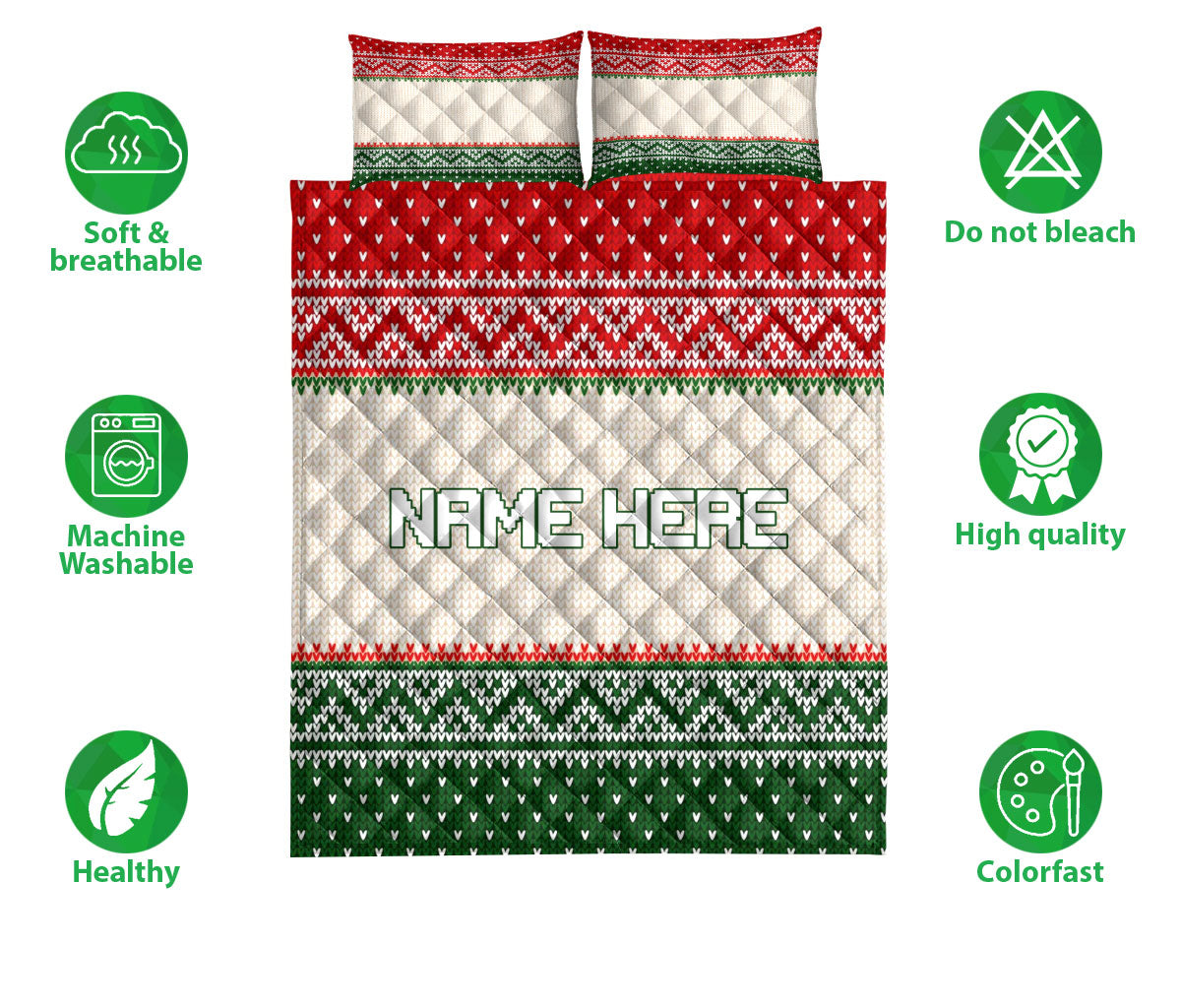 Personalized Christmas Quilt Set, Christmas Ugly Sweater Xmas Holiday Quilt Blanket With Pillowcases, Custom Name Quilt Bedding Set, Christmas Gift