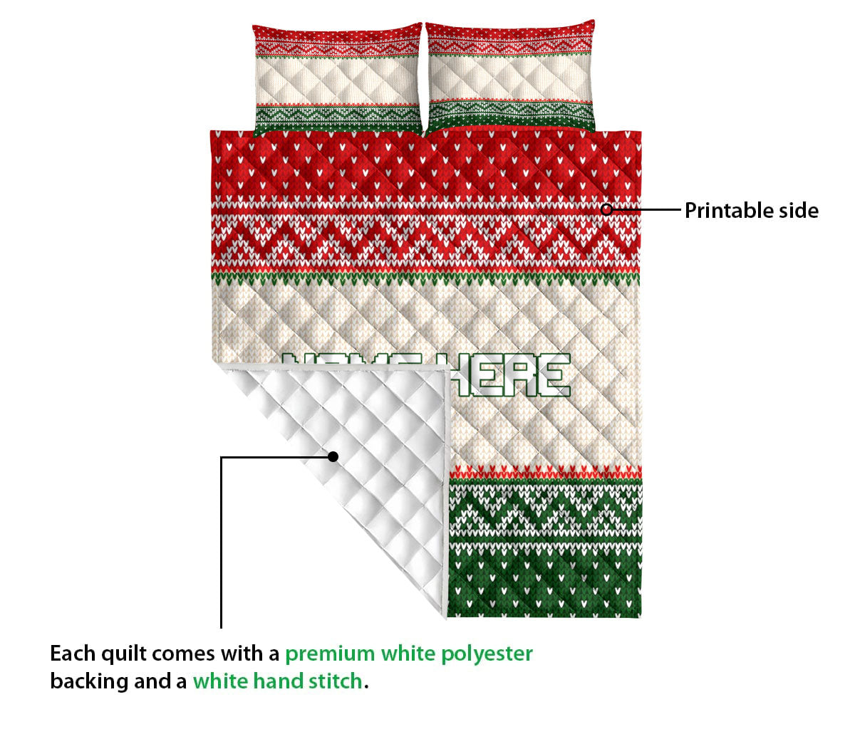 Personalized Christmas Quilt Set, Christmas Ugly Sweater Xmas Holiday Quilt Blanket With Pillowcases, Custom Name Quilt Bedding Set, Christmas Gift