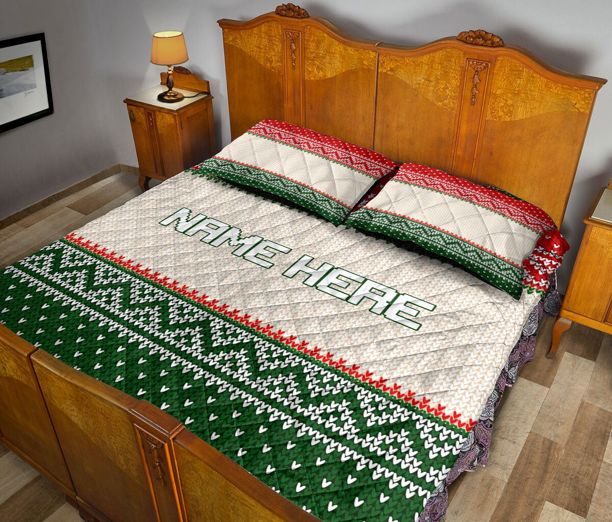 Personalized Christmas Quilt Set, Christmas Ugly Sweater Xmas Holiday Quilt Blanket With Pillowcases, Custom Name Quilt Bedding Set, Christmas Gift