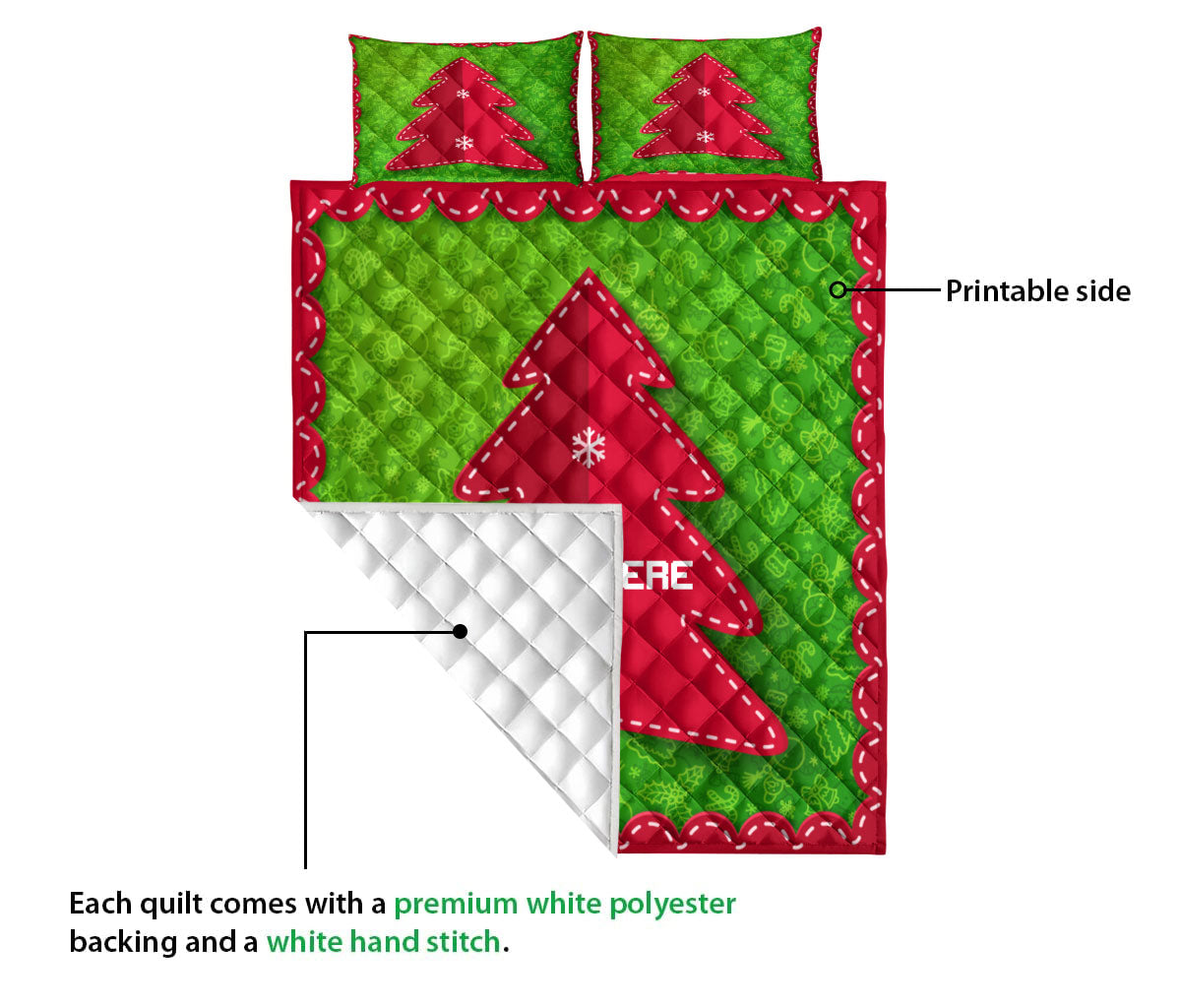 Personalized Christmas Quilt Set, Christmas Tree Red Folded Label Xmas Quilt Blanket With Pillowcases, Custom Name Quilt Bedding Set, Christmas Gift