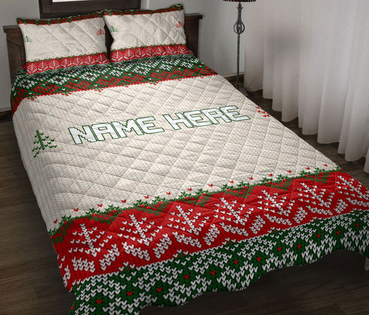 Personalized Christmas Quilt Set, Christmas Ugly Sweater Invite Quilt Blanket With Pillowcases, Custom Name Quilt Bedding Set, Christmas Gift