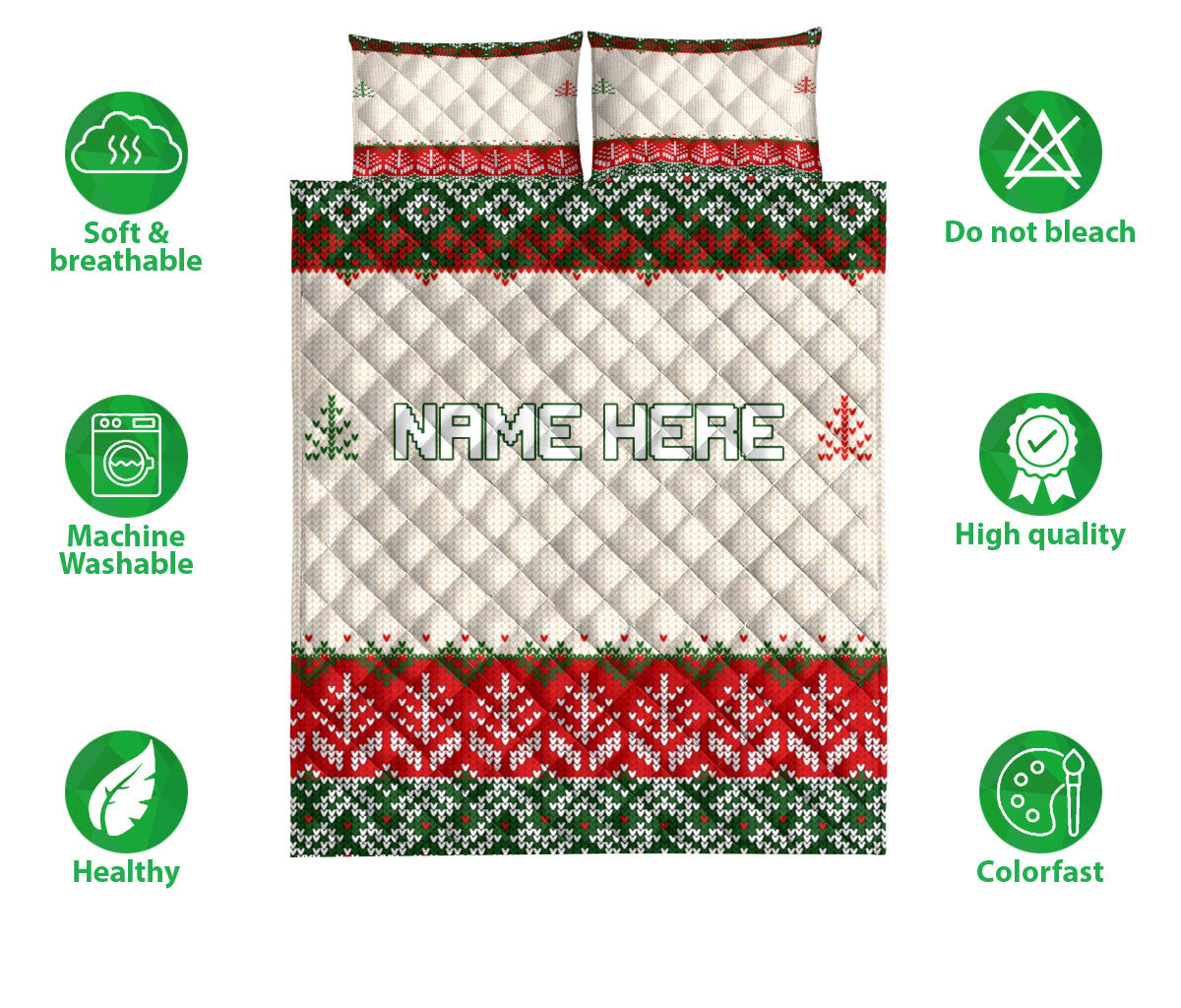 Personalized Christmas Quilt Set, Christmas Ugly Sweater Invite Quilt Blanket With Pillowcases, Custom Name Quilt Bedding Set, Christmas Gift