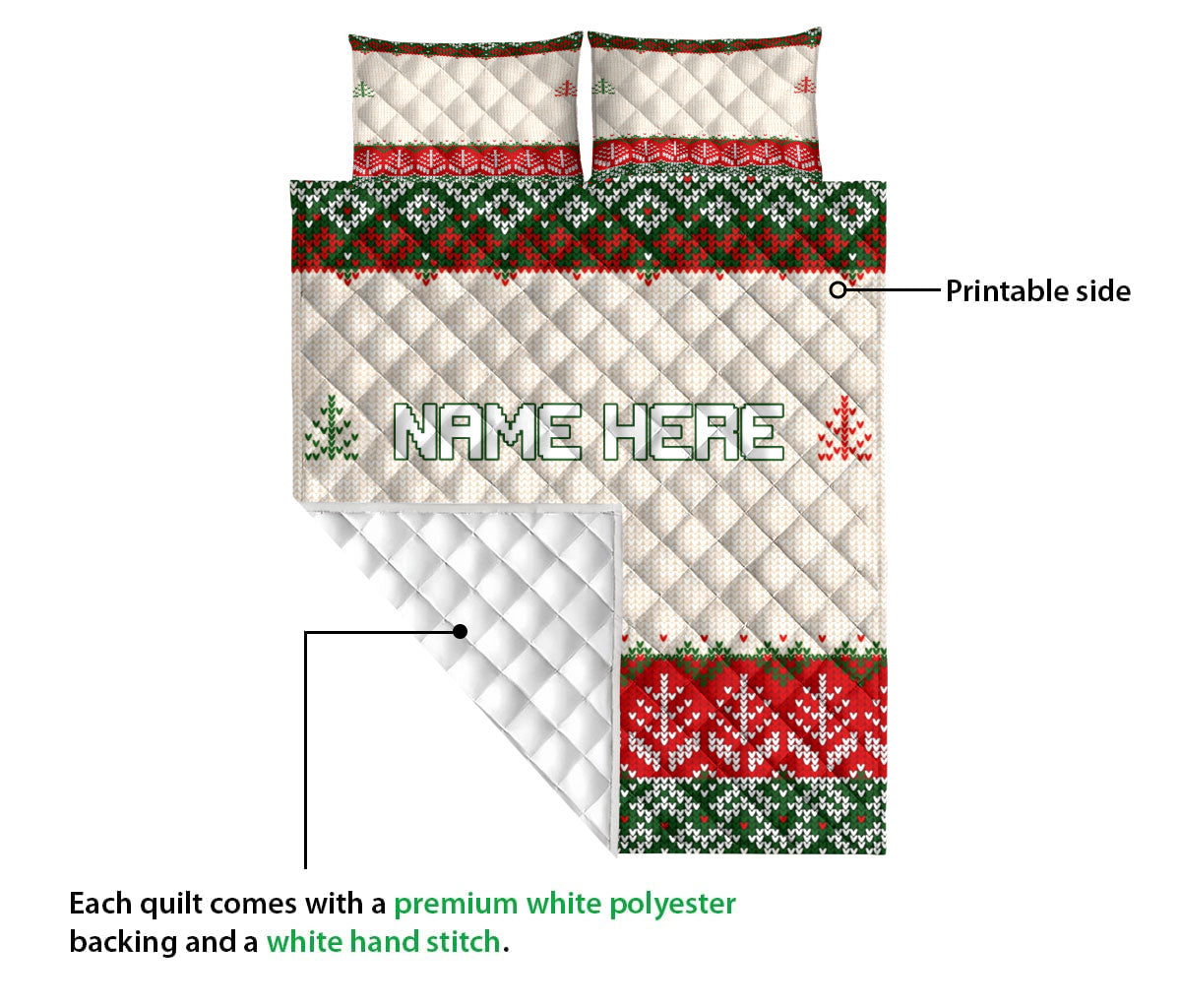 Personalized Christmas Quilt Set, Christmas Ugly Sweater Invite Quilt Blanket With Pillowcases, Custom Name Quilt Bedding Set, Christmas Gift