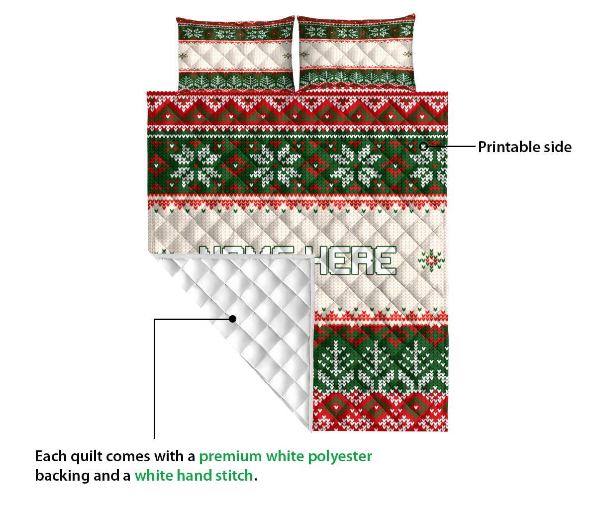 Personalized Christmas Quilt Set, Christmas Ugly Sweater Snowflakes Quilt Blanket With Pillowcases, Custom Name Quilt Bedding Set, Christmas Gift