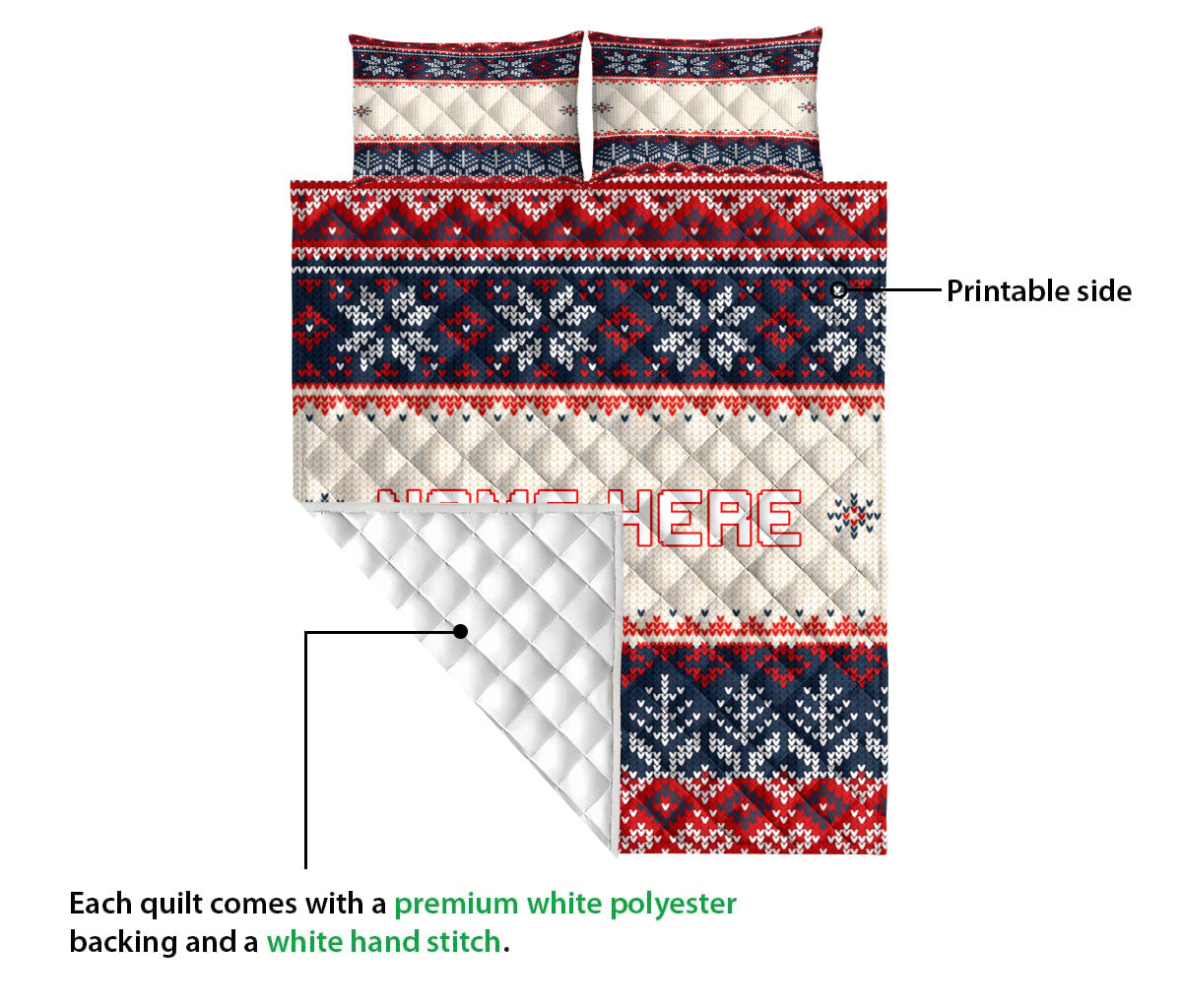Personalized Christmas Quilt Set, Christmas Ugly Sweater Holiday Quilt Blanket With Pillowcases, Custom Name Quilt Bedding Set, Christmas Gift