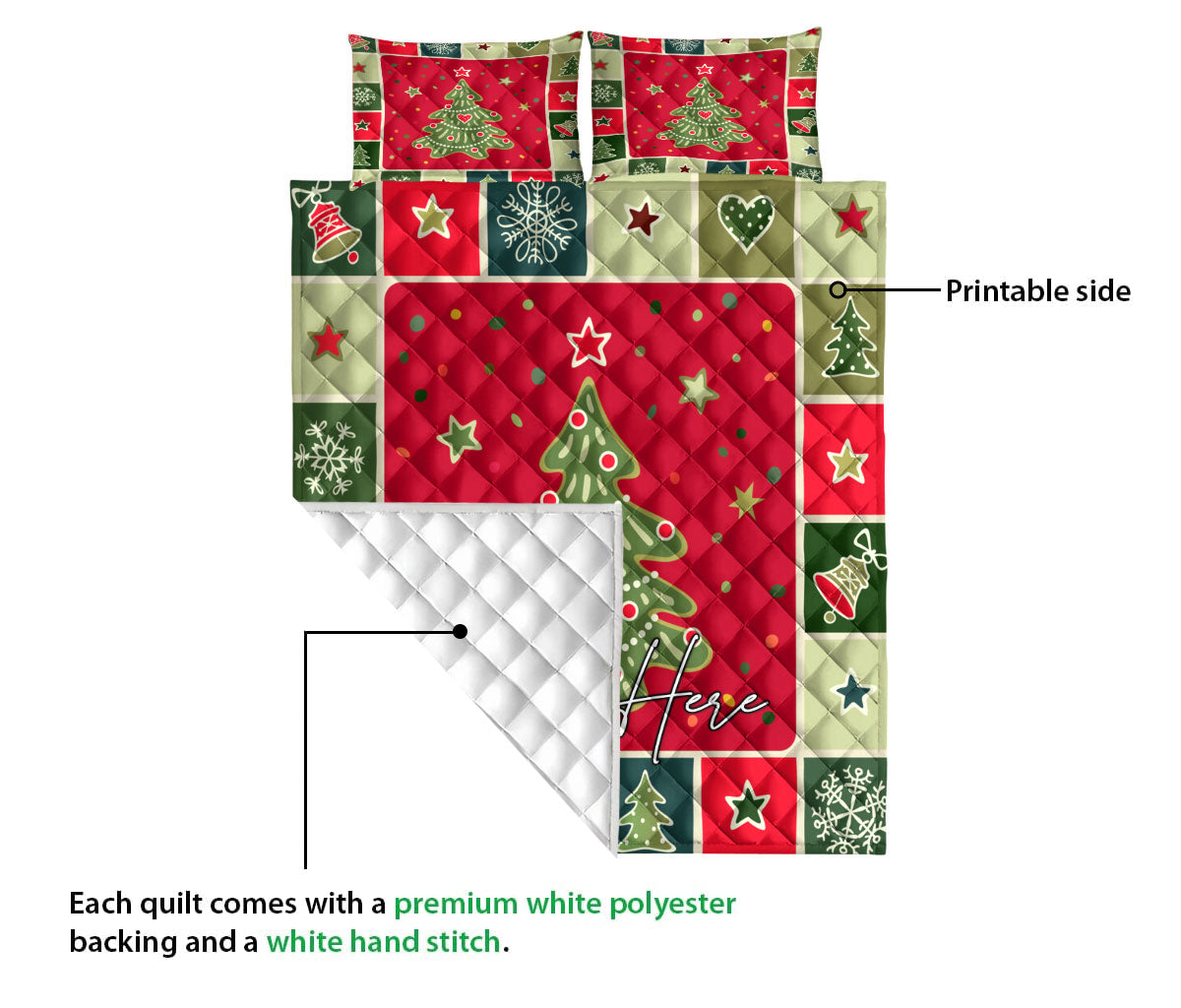Personalized Christmas Quilt Set, Christmas Patchwork Xmas Tree Winter Quilt Blanket With Pillowcases, Custom Name Quilt Bedding Set, Christmas Gift