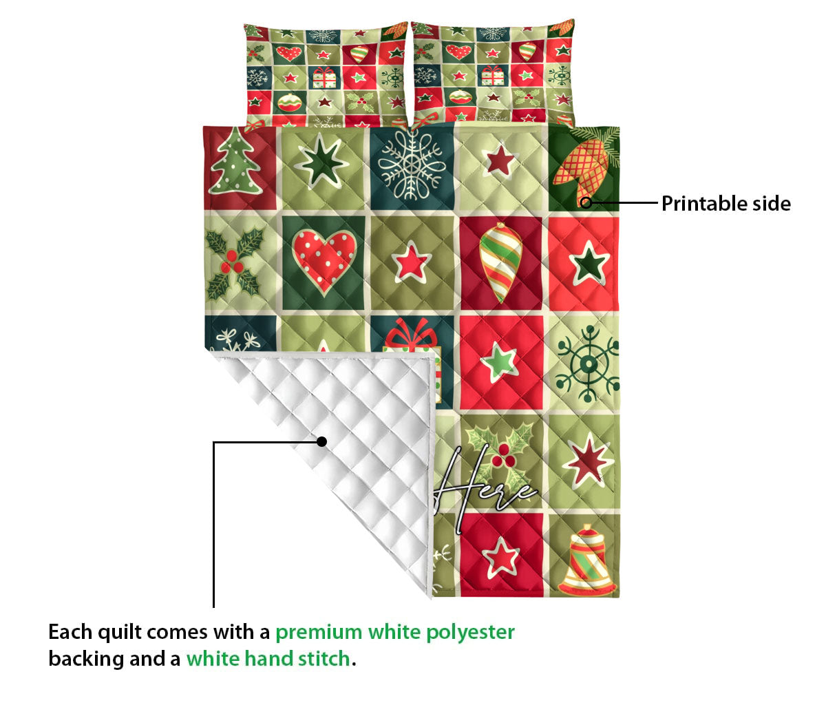 Personalized Christmas Quilt Set, Patchworkmas Xmas Tree Winter Quilt Blanket With Pillowcases, Custom Name Quilt Bedding Set, Christmas Gift