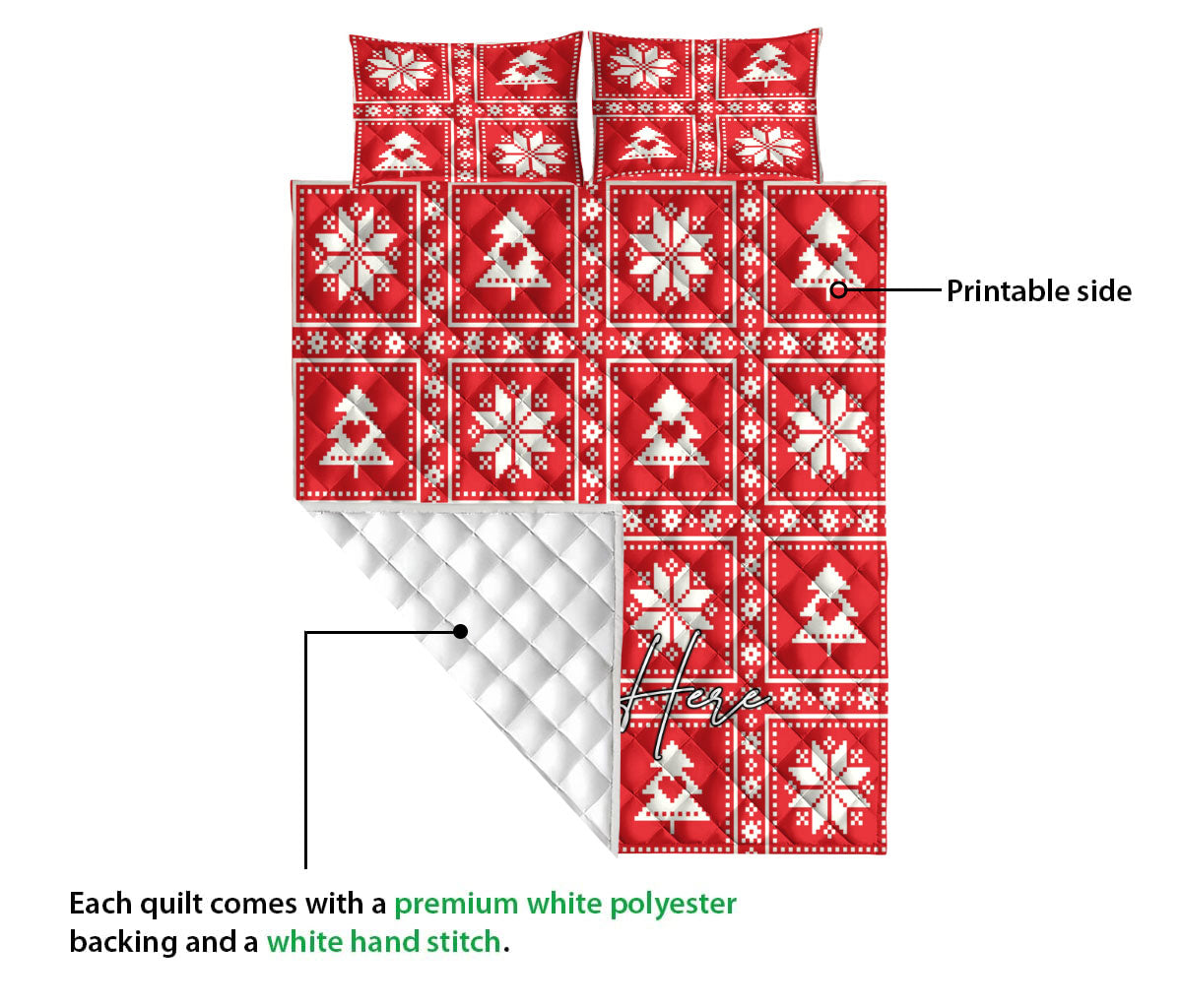 Personalized Christmas Quilt Set, Christmas Pixel Checkered Tree Quilt Blanket With Pillowcases, Custom Name Quilt Bedding Set, Christmas Gift