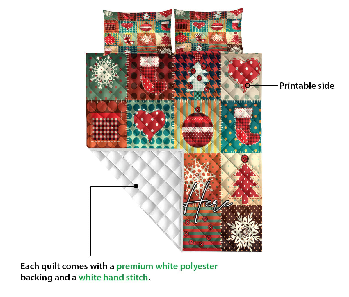 Personalized Christmas Quilt Set, Cozymas Patchwork Xmas Winter Quilt Blanket With Pillowcases, Custom Name Quilt Bedding Set, Christmas Gift