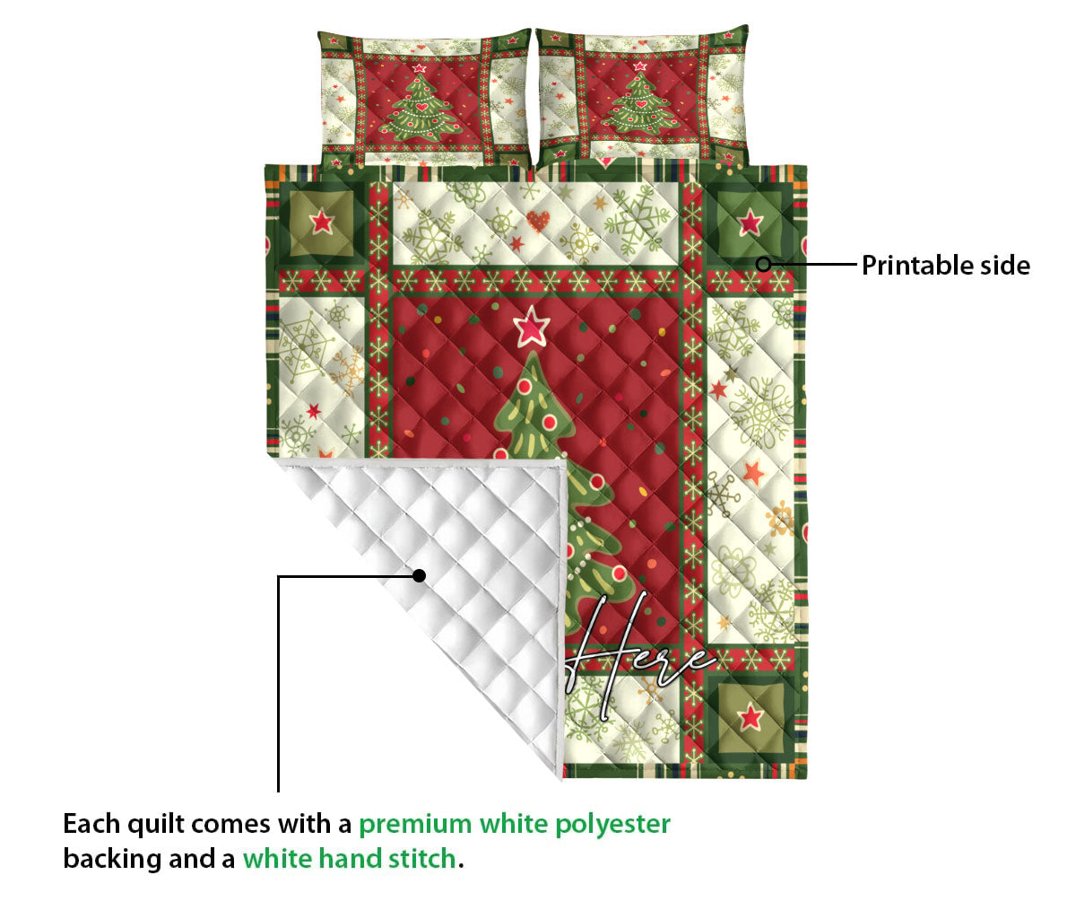 Personalized Christmas Quilt Set, Christmas Tree Snowflakes Patchwork Quilt Blanket With Pillowcases, Custom Name Quilt Bedding Set, Christmas Gift