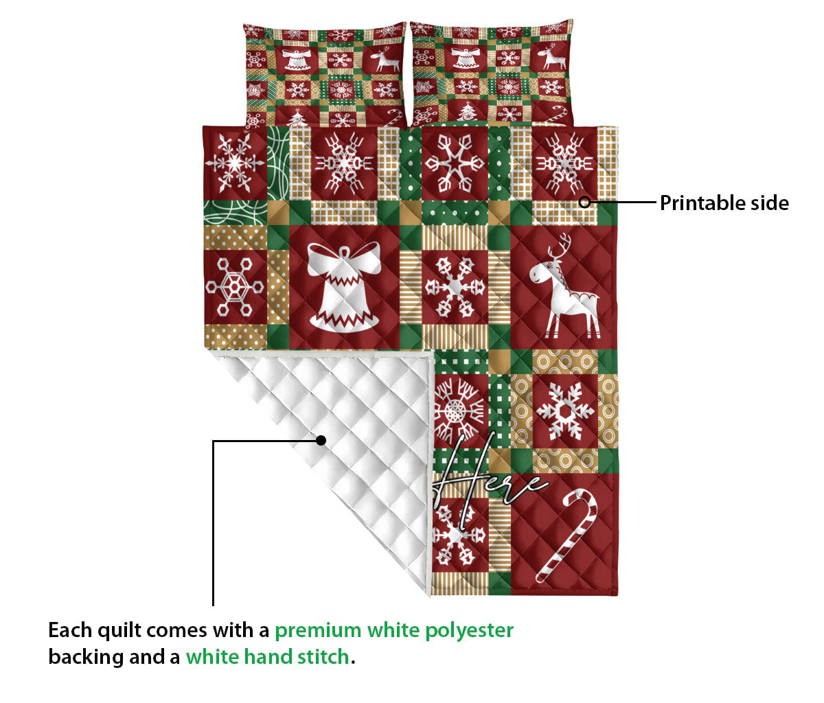 Personalized Christmas Quilt Set, Christmas Patchwork Snowflake Xmas Quilt Blanket With Pillowcases, Custom Name Quilt Bedding Set, Christmas Gift