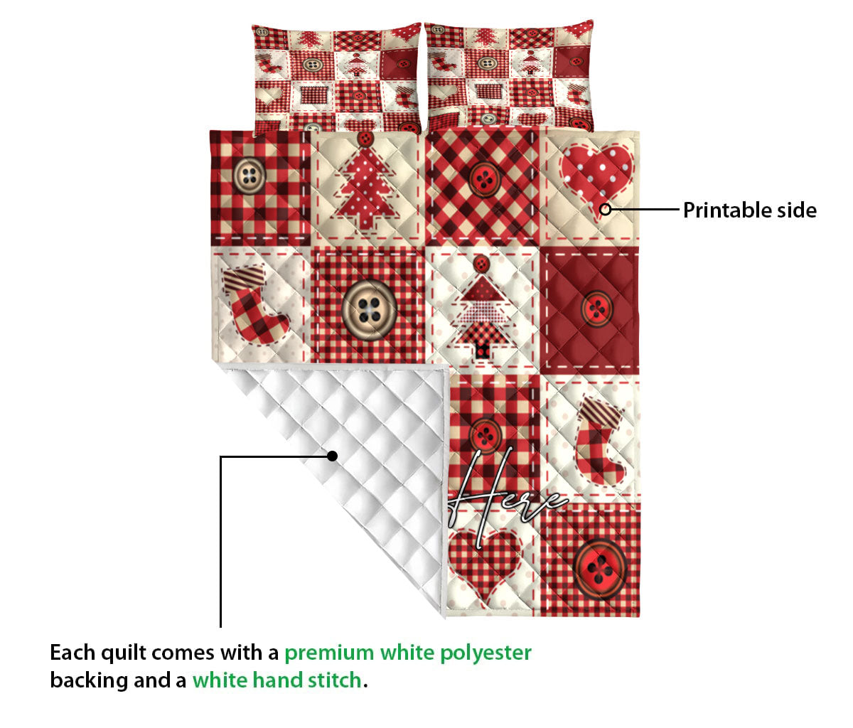Personalized Christmas Quilt Set, Christmas Patchwork Red Xmas Winter Quilt Blanket With Pillowcases, Custom Name Quilt Bedding Set, Christmas Gift