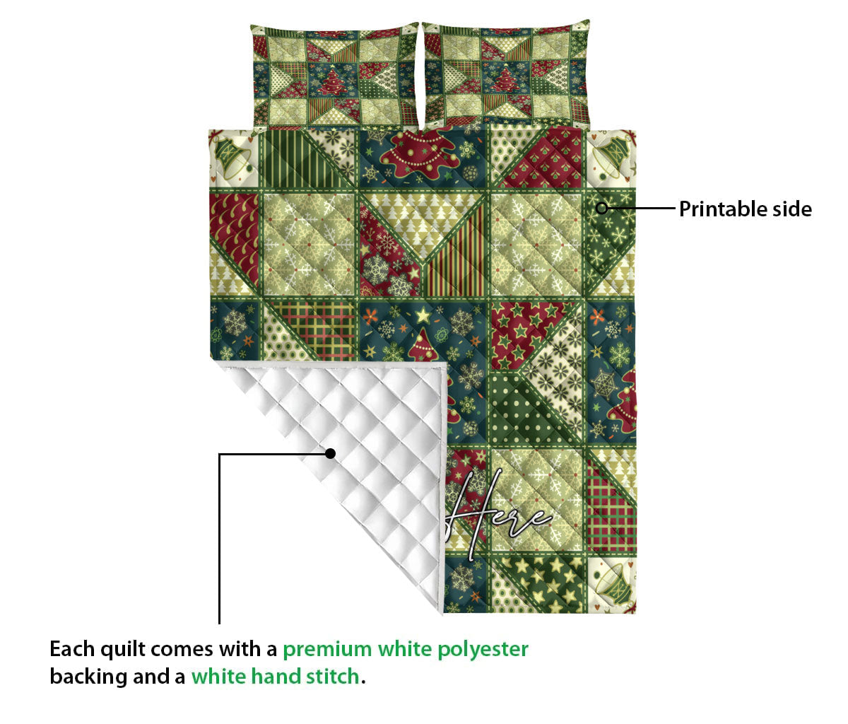 Personalized Christmas Quilt Set, Seamlessmas Patchwork Xmas Quilt Blanket With Pillowcases, Custom Name Quilt Bedding Set, Christmas Gift