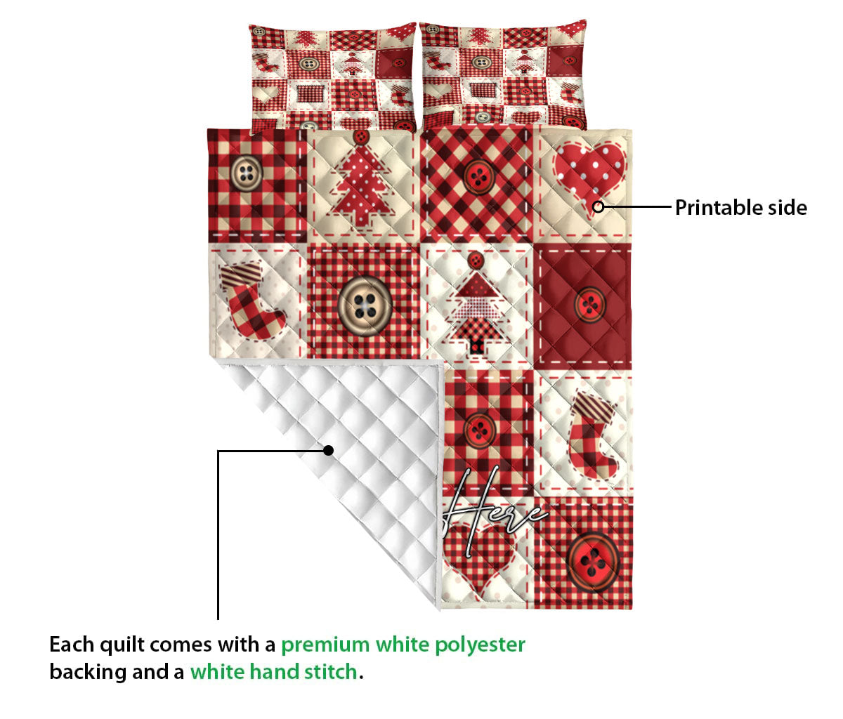 Personalized Christmas Quilt Set, Christmas Patchwork Red Xmas Quilt Blanket With Pillowcases, Custom Name Quilt Bedding Set, Christmas Gift
