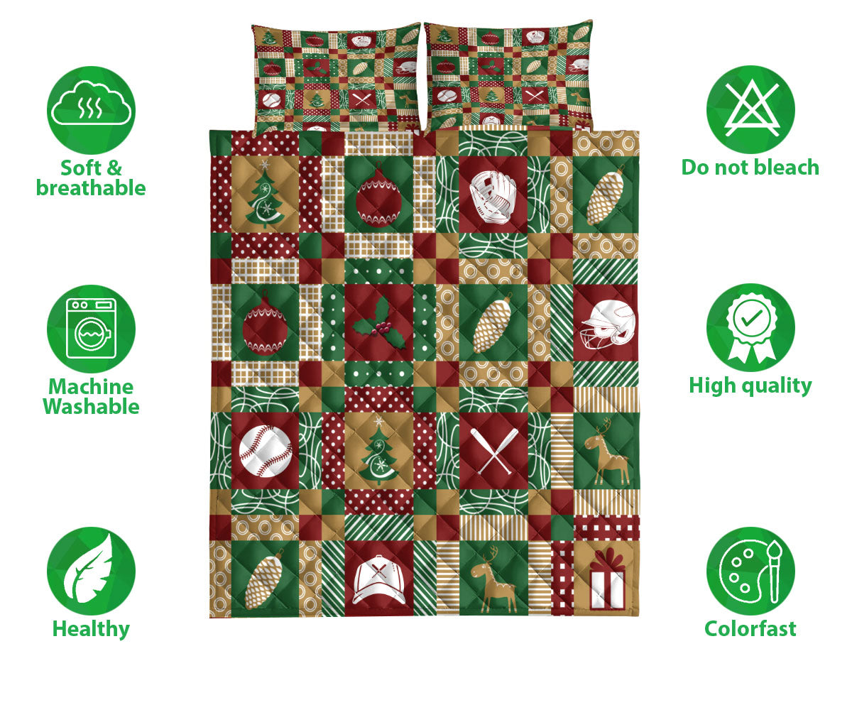 Baseball Quilt Set, Christmas Baseball Patchwork Xmas Winter Holiday Quilt Blanket With Pillowcases, Quilt Bedding Set, Christmas Gift, Sports Gifts