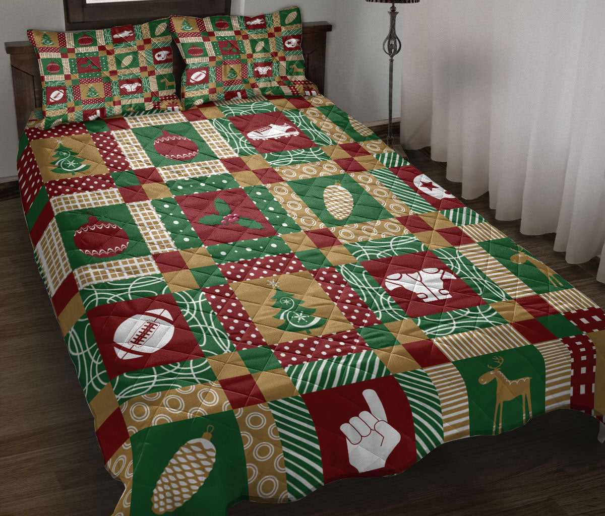 Football Quilt Set, Christmas American Football Patchwork Xmas Winter Holiday Quilt Blanket With Pillowcases, Quilt Bedding Set, Christmas Gift