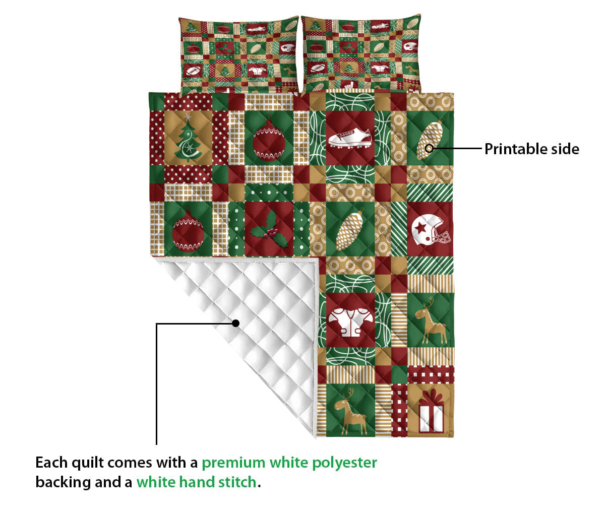 Football Quilt Set, Christmas American Football Patchwork Xmas Winter Holiday Quilt Blanket With Pillowcases, Quilt Bedding Set, Christmas Gift