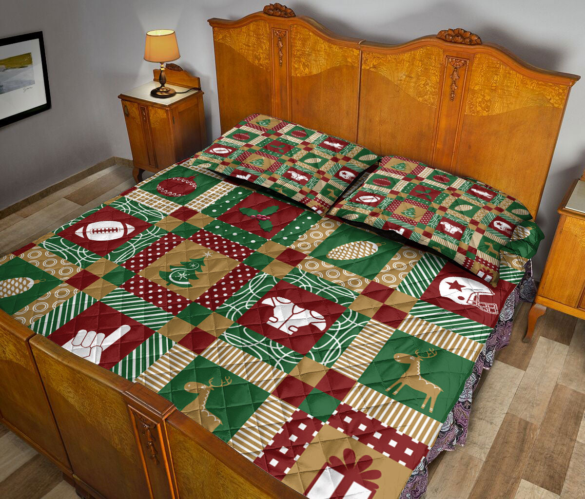 Football Quilt Set, Christmas American Football Patchwork Xmas Winter Holiday Quilt Blanket With Pillowcases, Quilt Bedding Set, Christmas Gift