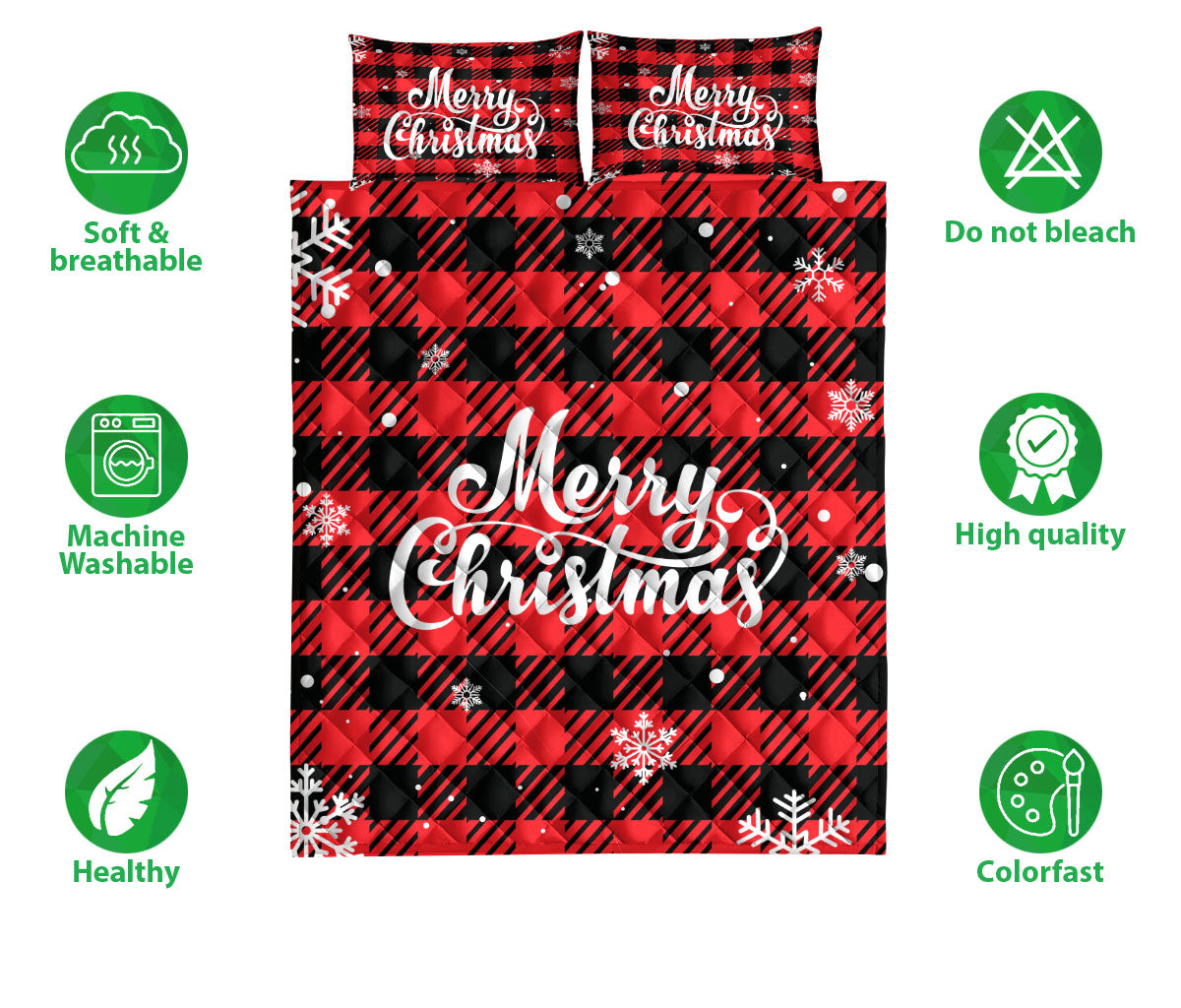 Christmas Quilt Set, Merrymas Snowflake Red Buffalo Check Xmas Winter Quilt Blanket With Pillowcases, Quilt Bedding Set, Christmas Gift