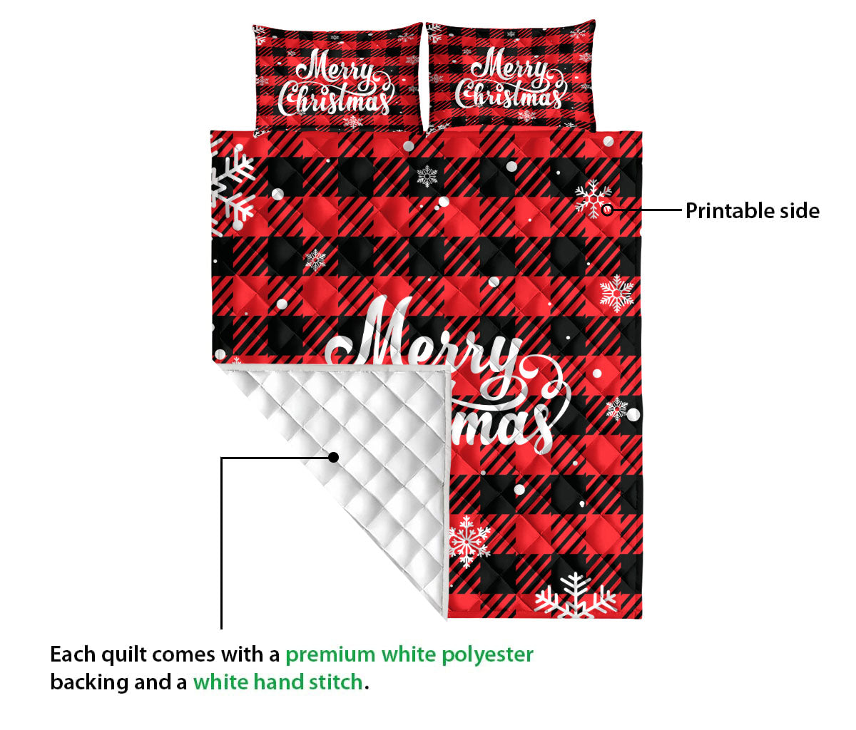 Christmas Quilt Set, Merrymas Snowflake Red Buffalo Check Xmas Winter Quilt Blanket With Pillowcases, Quilt Bedding Set, Christmas Gift