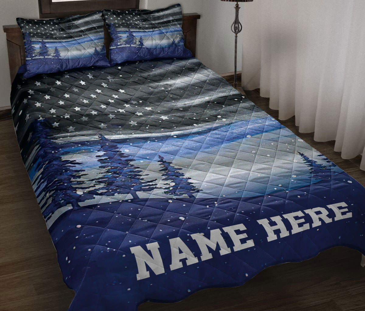 Personalized Police Quilt Set, Christmas Thin Blue Line Police Xmas Quilt Blanket With Pillowcases, Custom Name Quilt Bedding Set, Christmas Gift